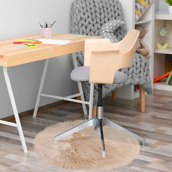 Faux Fur Round Rug Fluffy Area Rugs for Bedroom 2 x 2 Feet Khaki - Picture 4 of 6